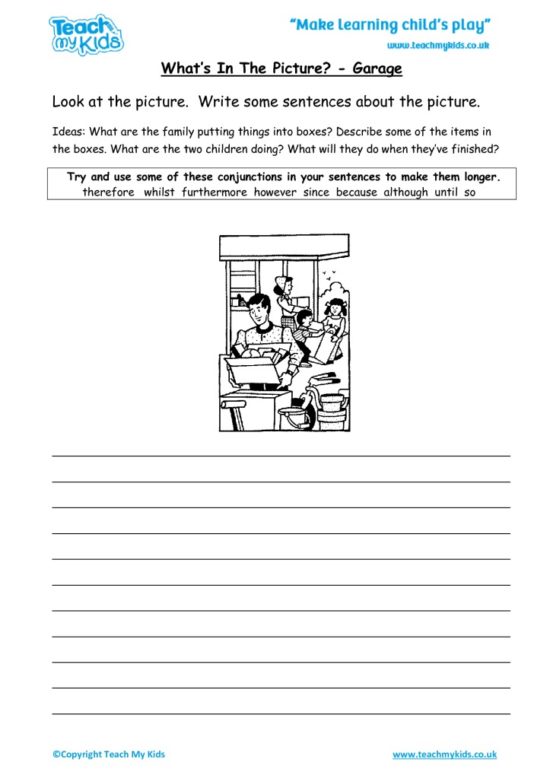Worksheets for kids - what’s in the picture – garage